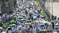 Muslim pilgrims at the Grand Mosque in Mecca for Hajj