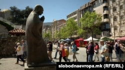 Macedonia Square in Skopje with statues and monuments