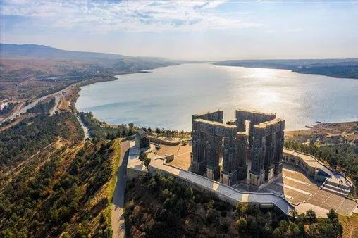 Aerial view of the Chronicle of Georgia by top view with the sunlight in the autumn season of Georgia