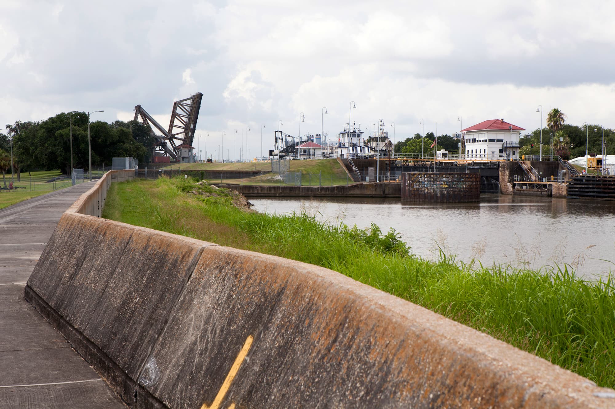 Damaged buildings and debris scattered after Hurricane Katrina