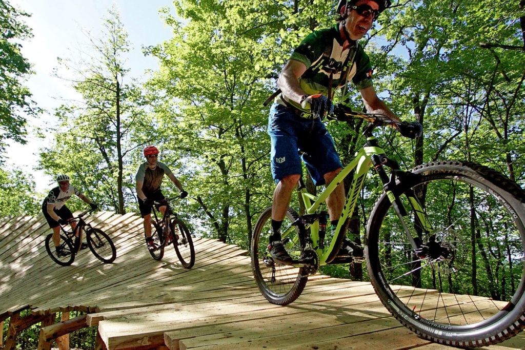 Bikers on a mountain bike trail