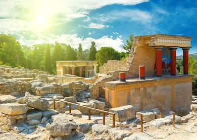 Palace of Knossos near Heraklion, showcasing the island's rich Minoan culture and archaeological sites.