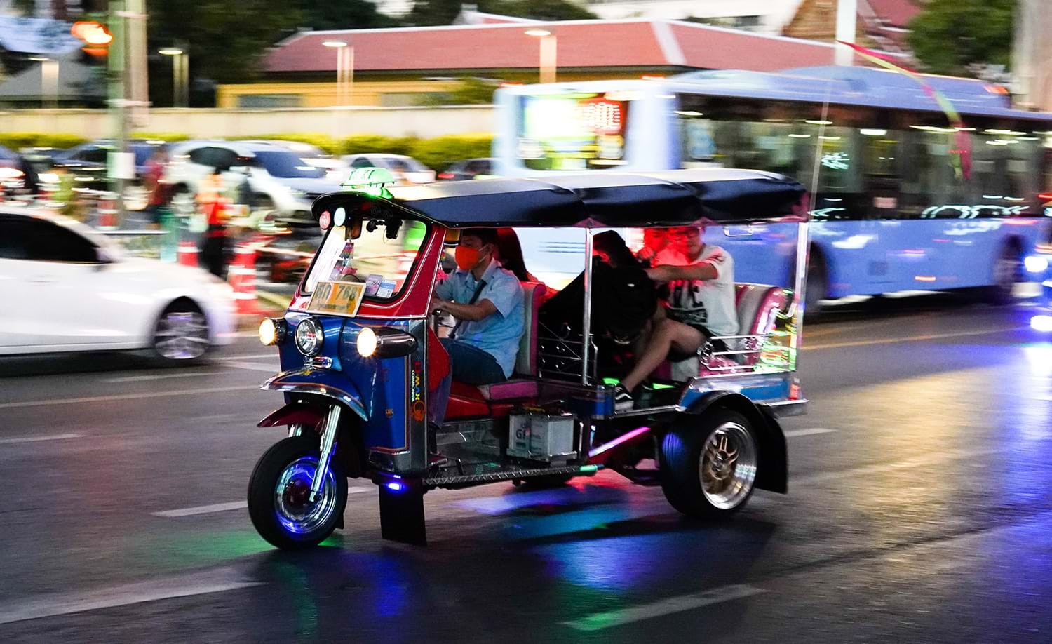 tuk-tuk in Bangkok with various decorations