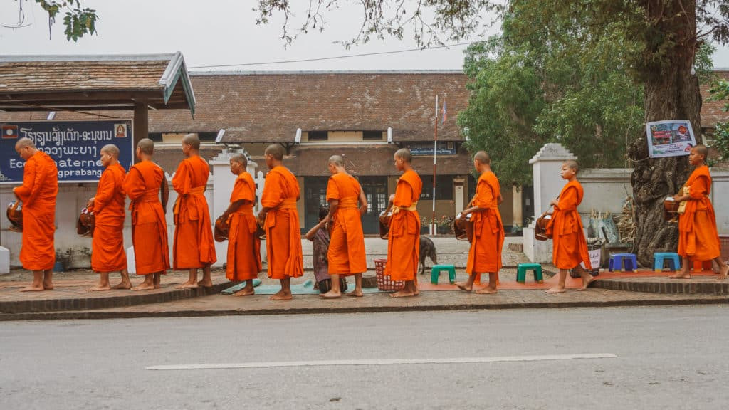 Monks on street in Luang Prabang Laos