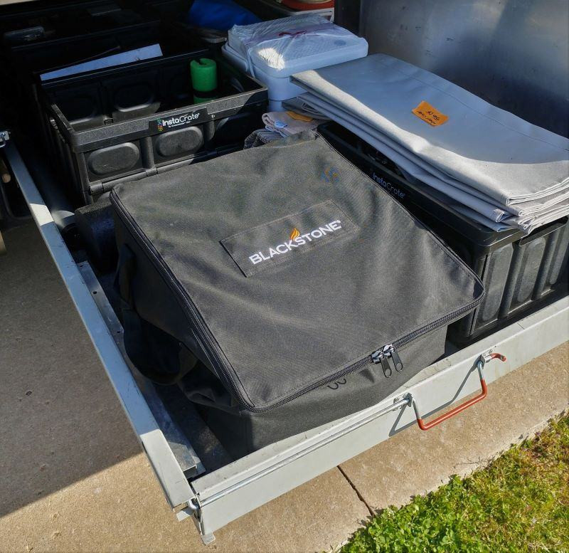 Our Blackstone grill is ready to get out and get to cooking.