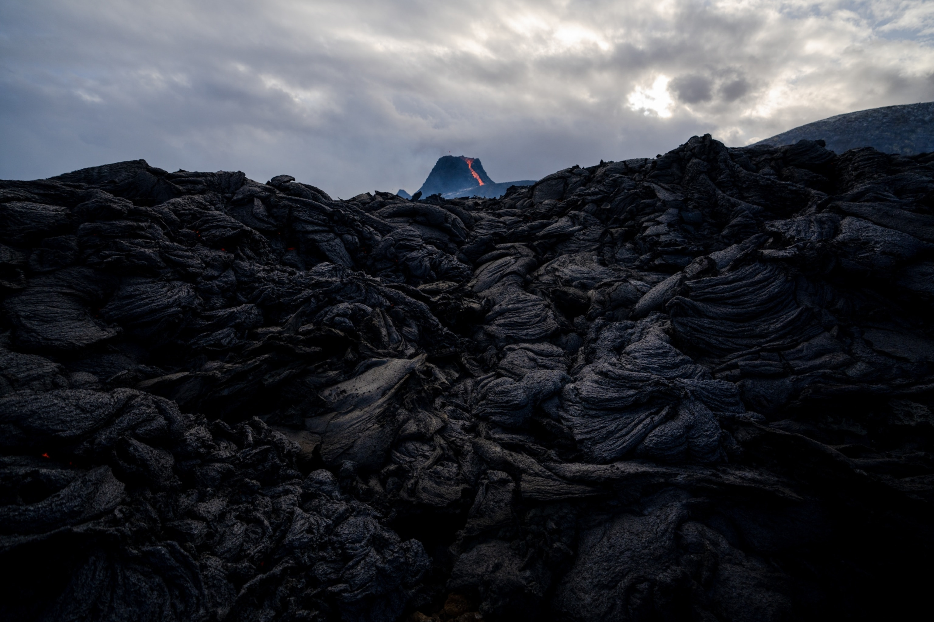 Lava flow on cooled rock