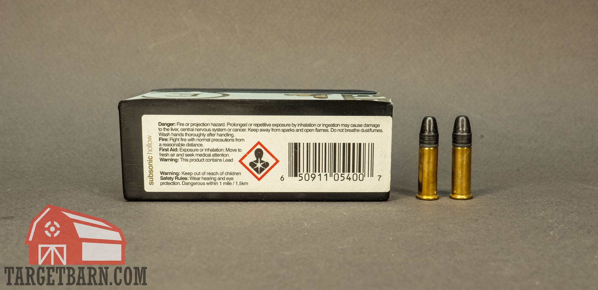 Eley .22LR subsonic ammo with a warning label about danger within 1 mile