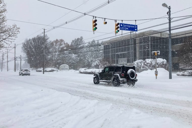 Jeep driving on snowy road