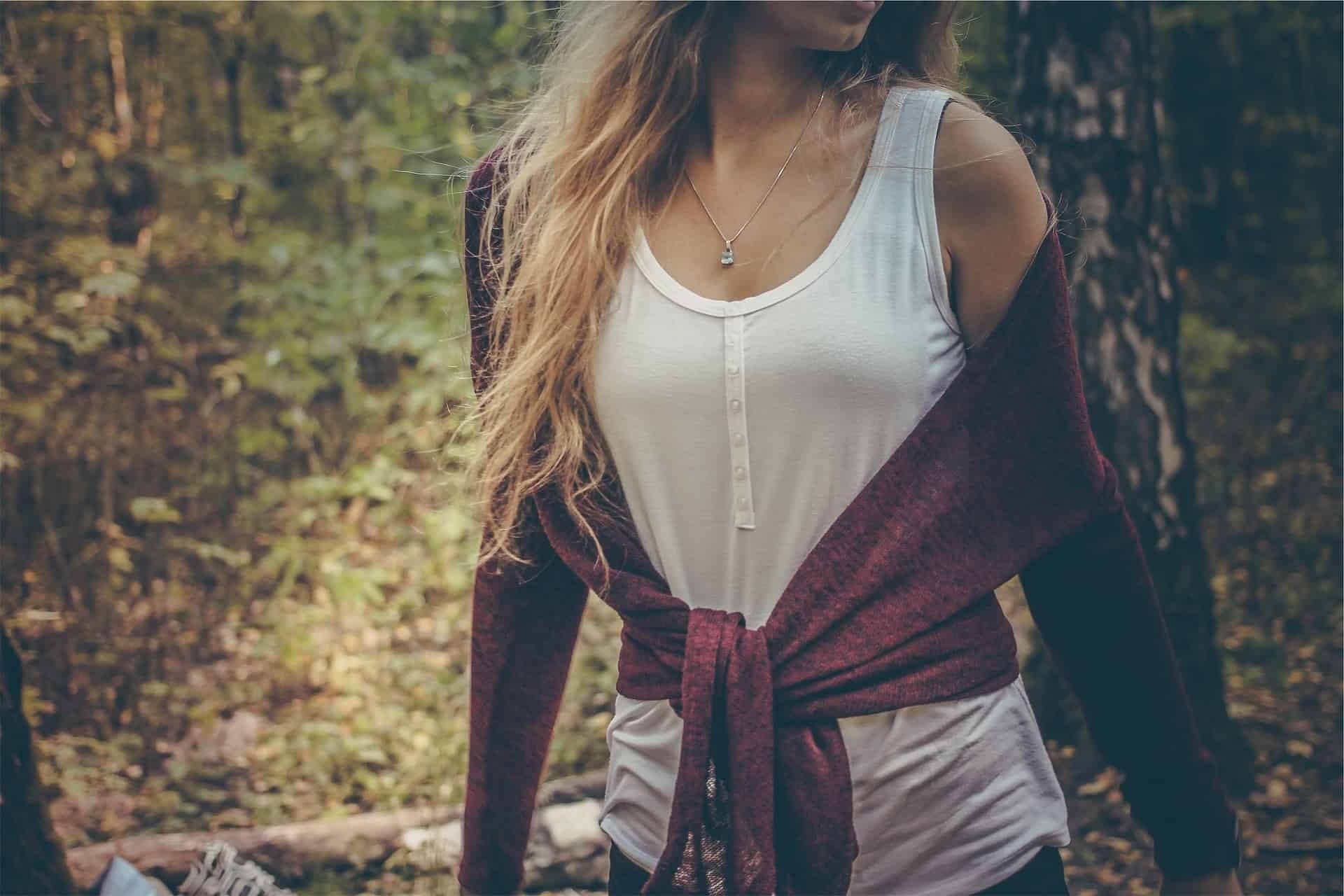 Woman in reversible jacket for travel