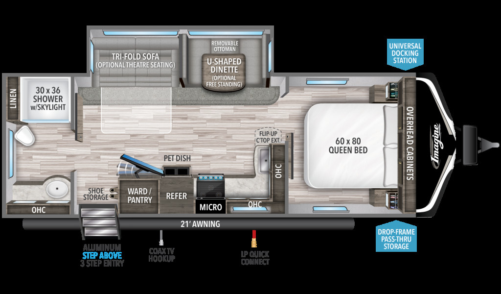 Imagine 2600RB floor plan with open layout and functional kitchen