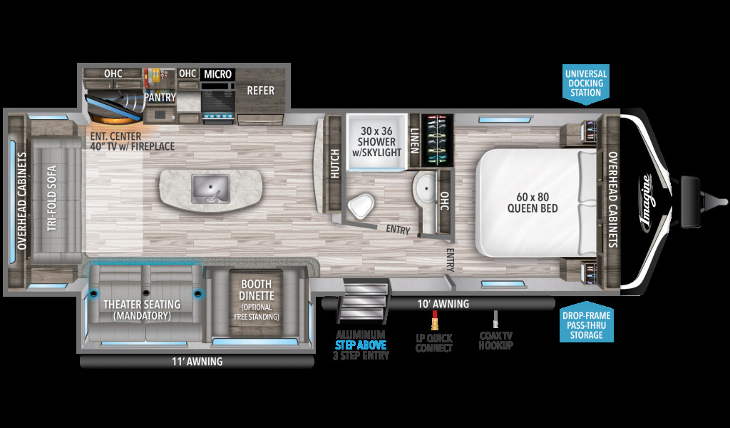 Imagine 2970RL floor plan highlighting luxurious finishes and spacious living area