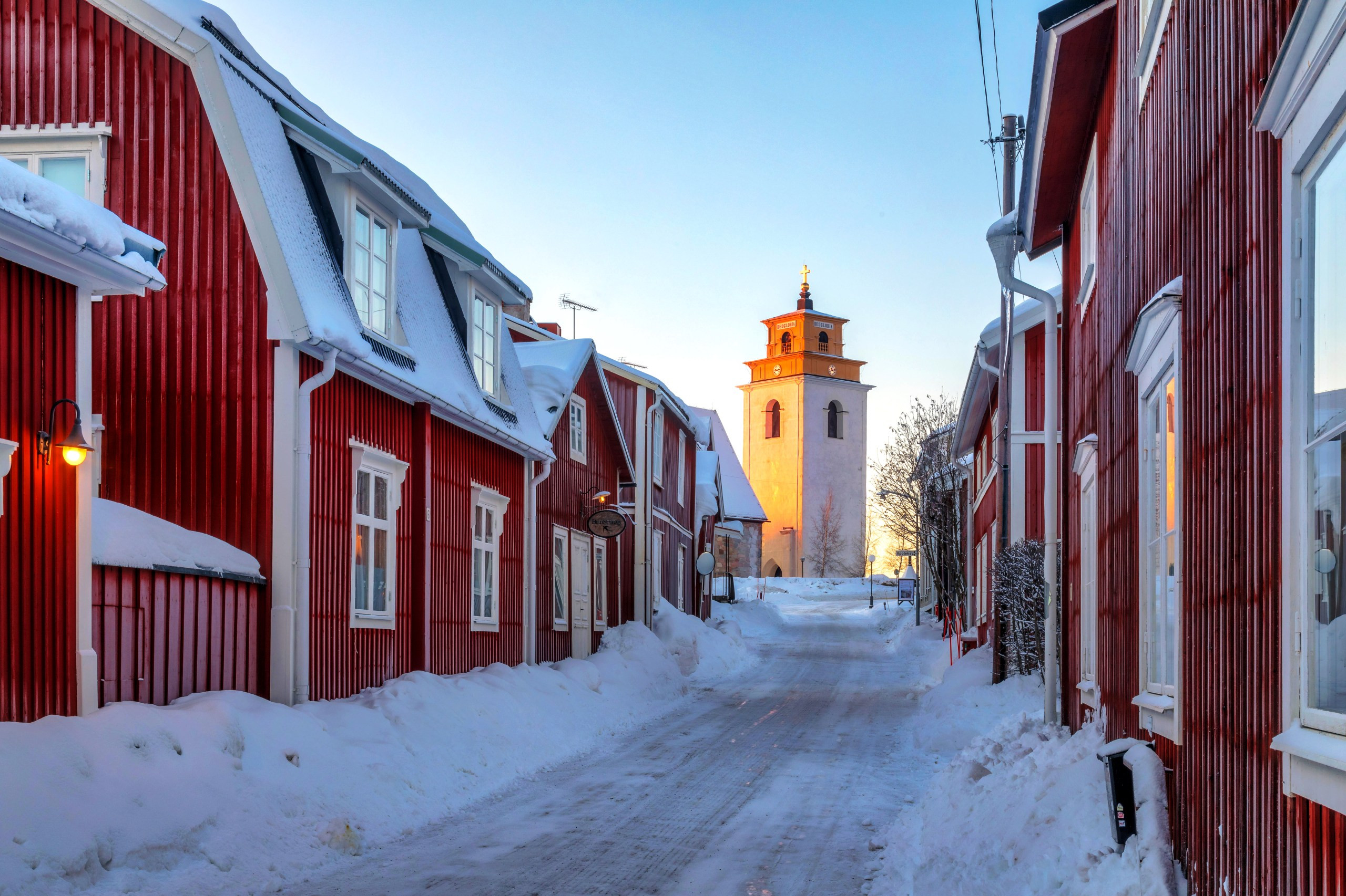 The world heritage-listed district of Gammelstad in Lulea, Sweden, a great place to go on holiday in December