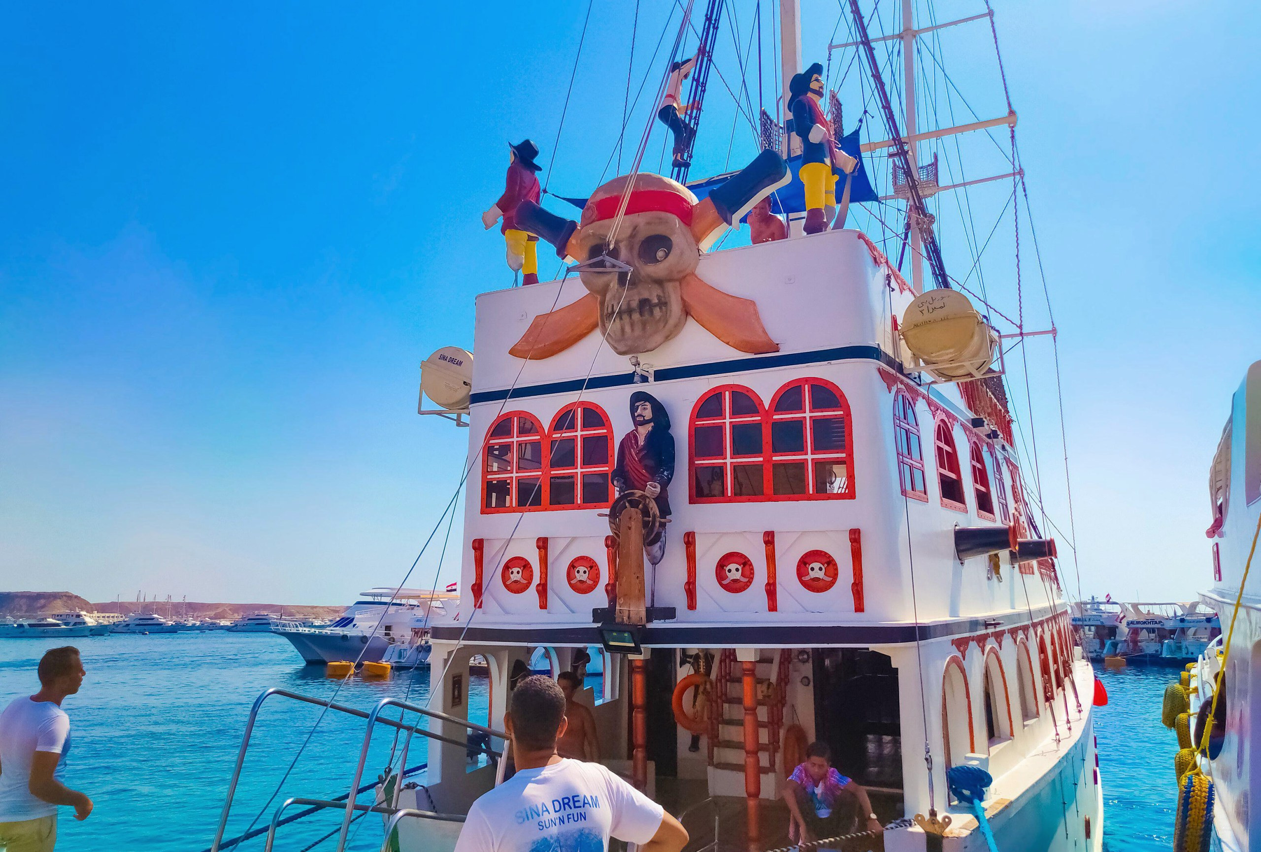 Pleasure boats in the port at Ras Mohammed National Park near Sharm el-Sheikh in Egypt