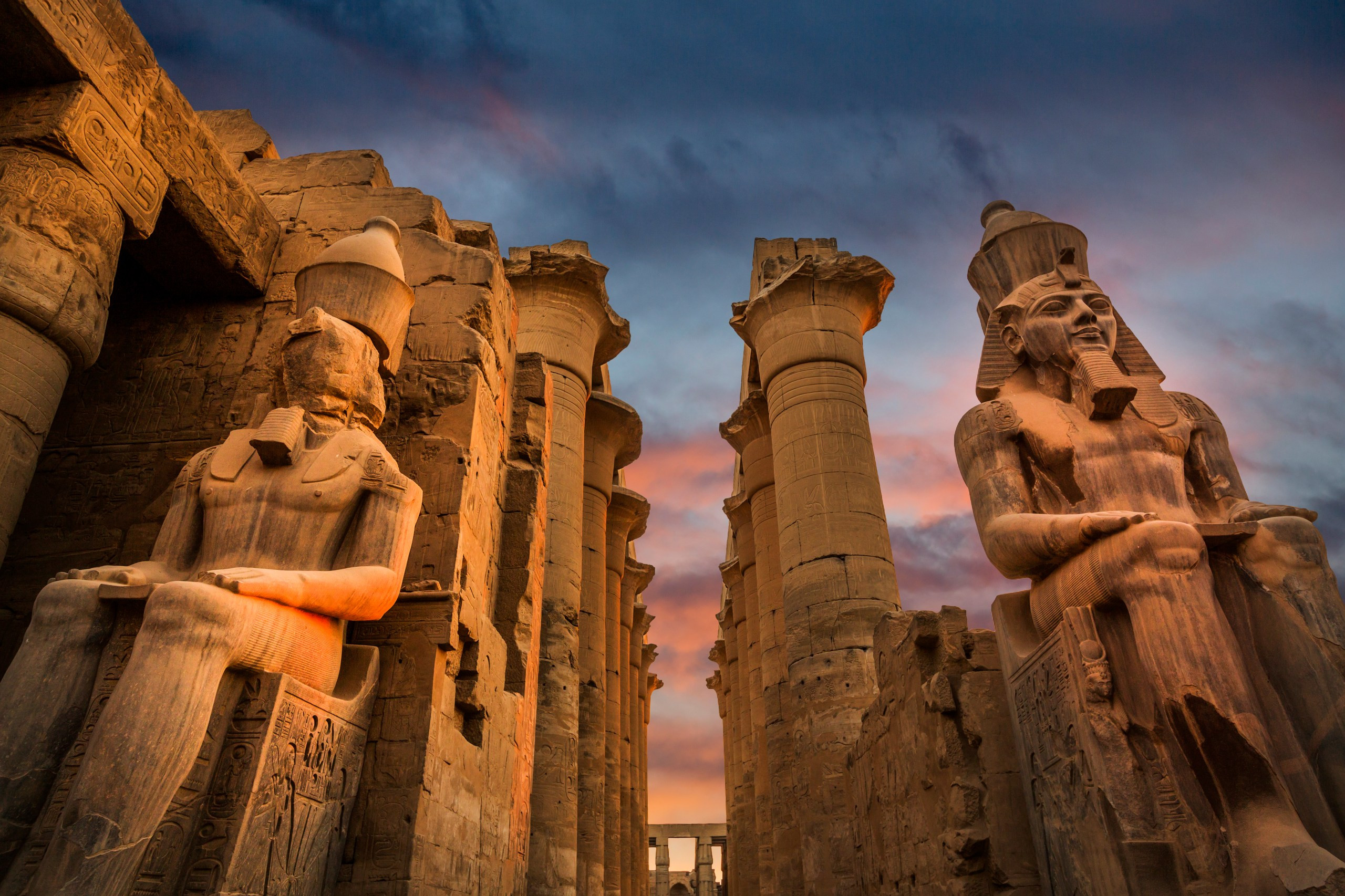 Statues at the entrance to Luxor Temple, Luxor, Egypt