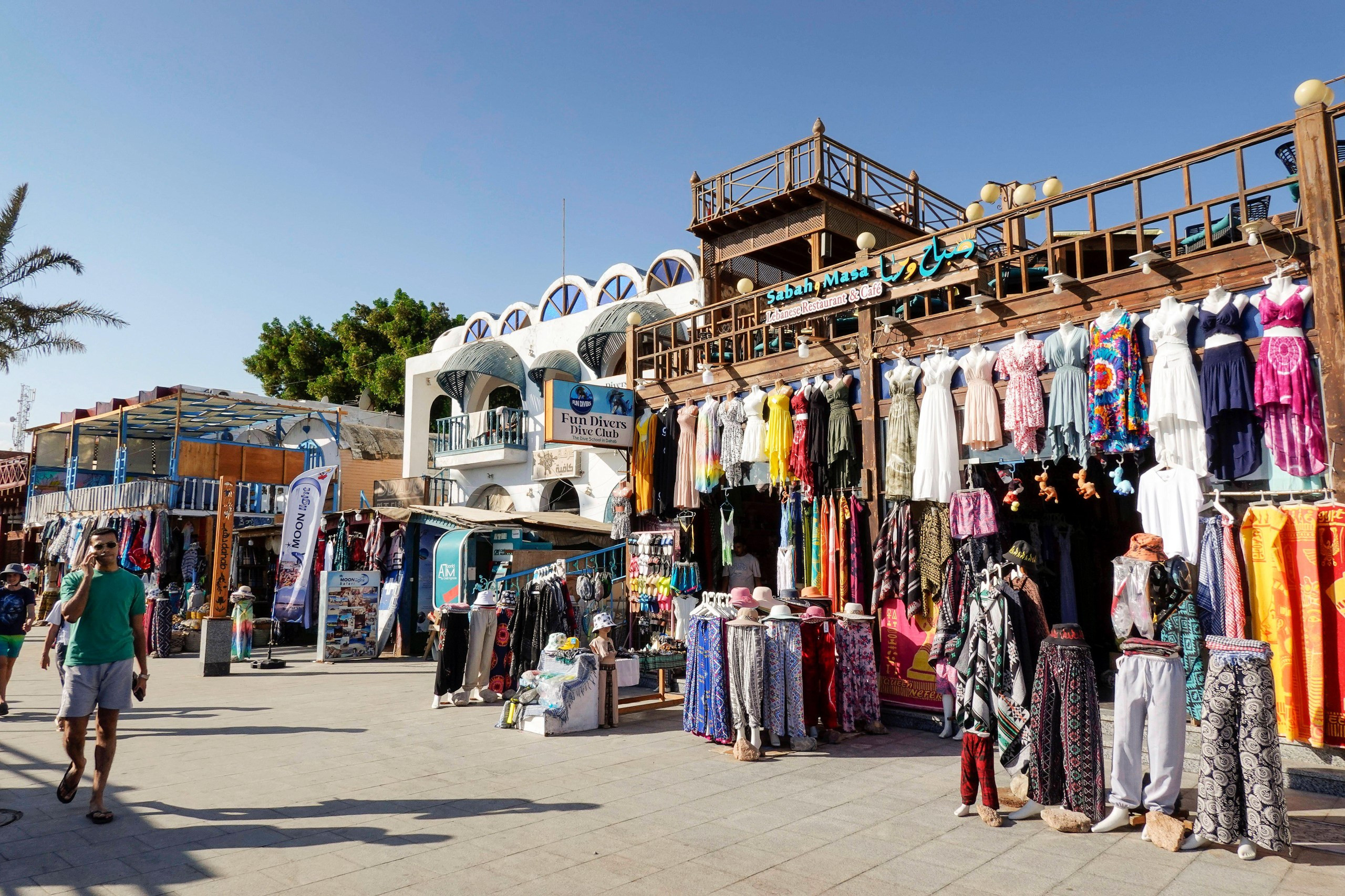 Shopping on Lighthouse Road near the seafront in Dahab, Egypt
