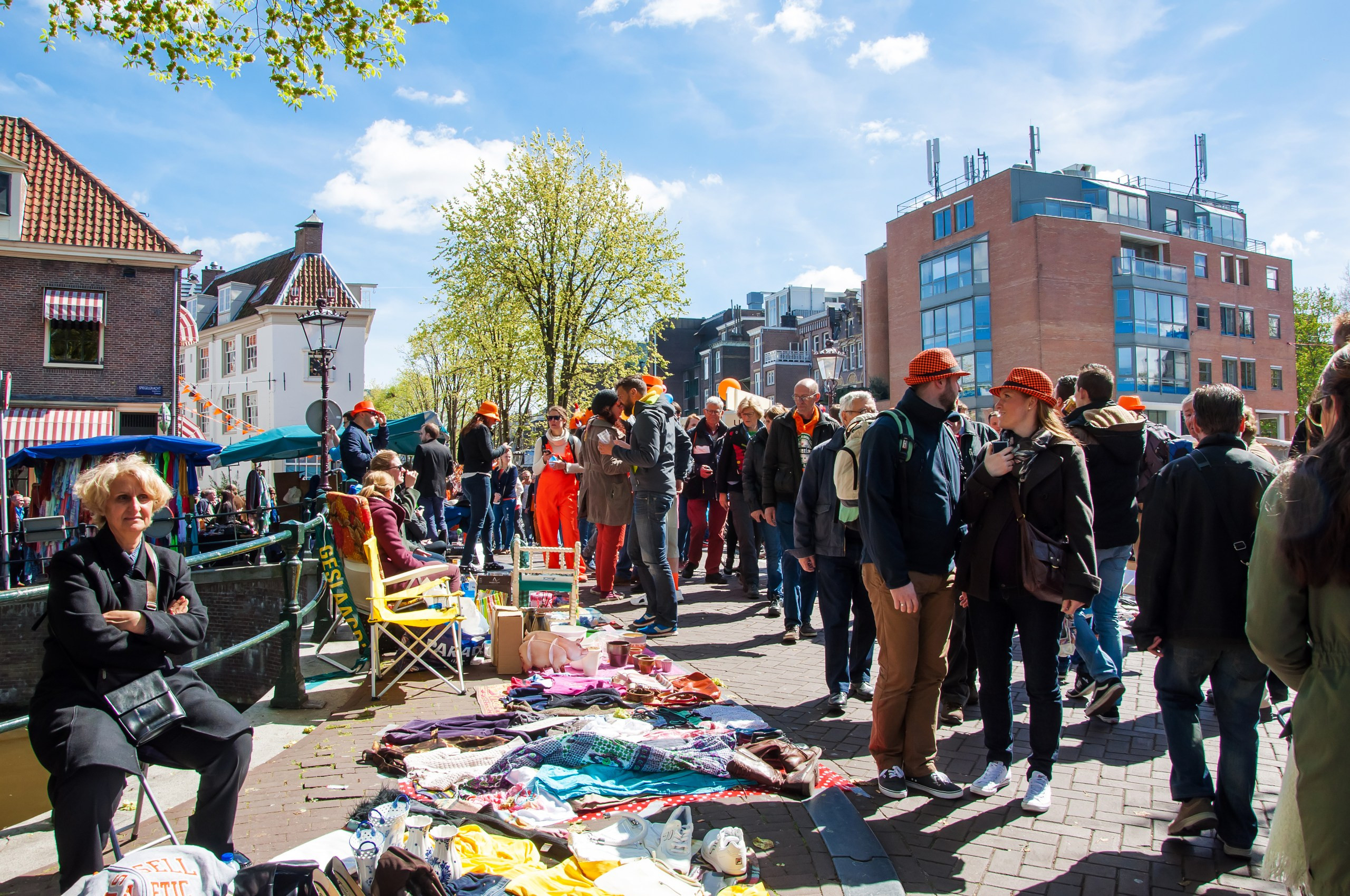 Sellers on King’s Day in Amsterdam, showcasing the vibrant culture