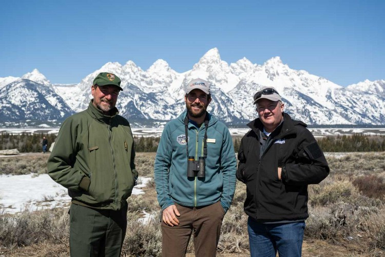 GTNP Superintendant Chip Jenkins, EcoTour Adventures Owner Taylor Phillips, and WGFD Director Brian Nesvik