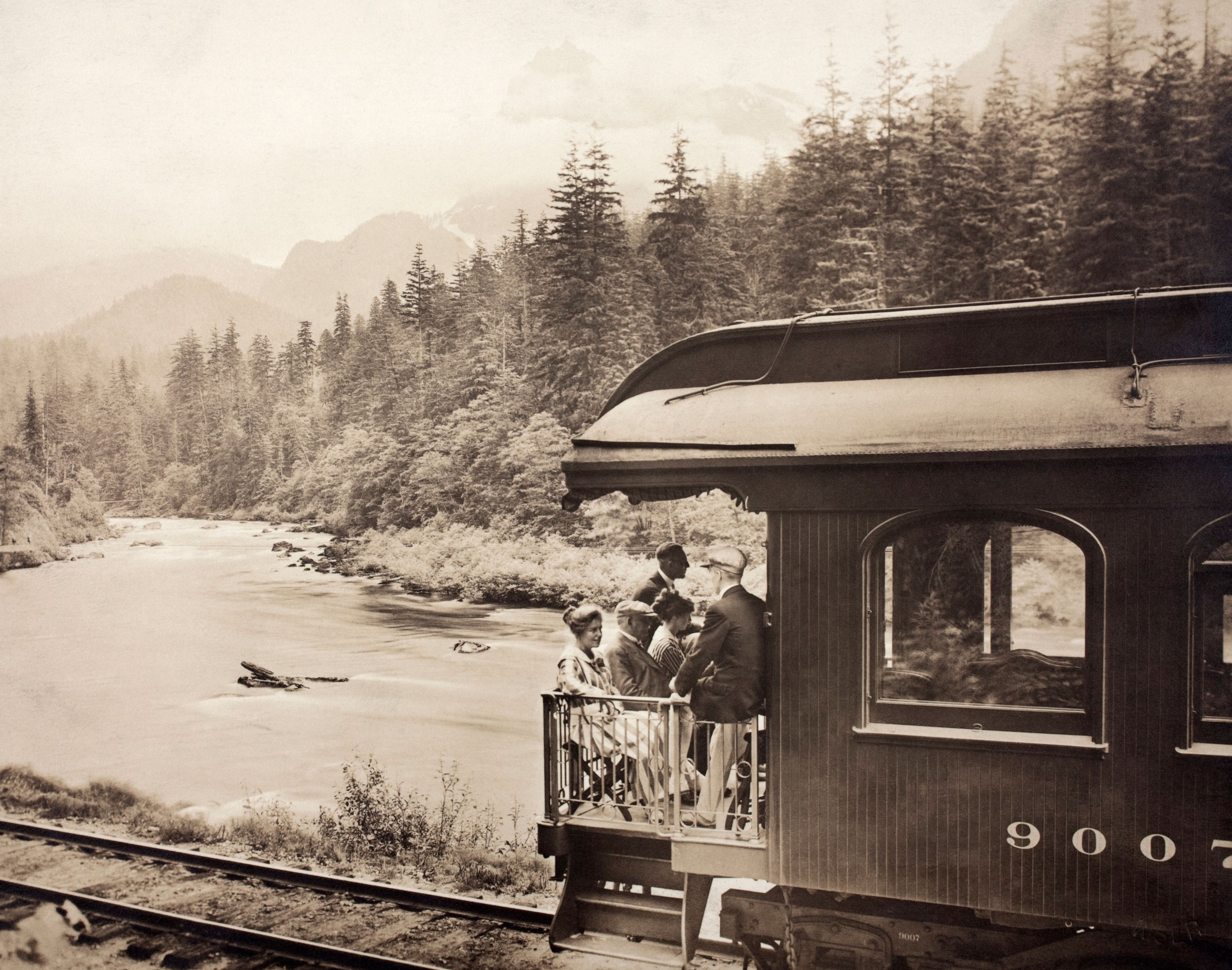 Scenic train passing through the landscape of Washington, United States