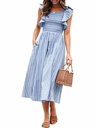 Miessial Striped Linen Long Dress, an elegant and versatile garment for travel