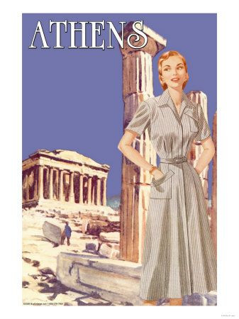Athens, Greece Acropolis. Vintage travel poster