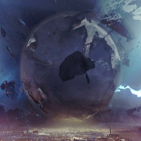 The Traveler looming over the Last City, a beacon of hope for humanity