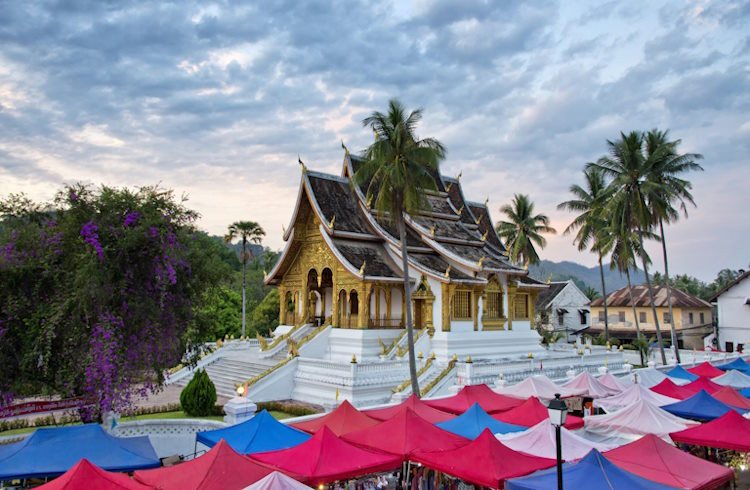 Monks walking to collect alms in Luang Prabang, Laos