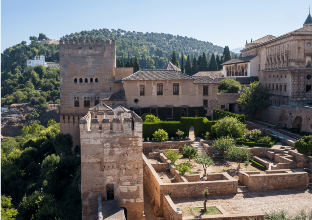 Alhambra and its gardens seen from above, Granada
