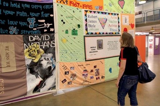 Volunteers working on AIDS Memorial Quilt panels