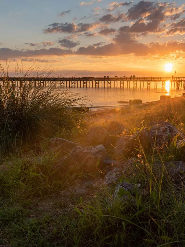 Sunset over the James River in Newport News, VA