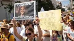 Thousands of protesters took to the streets in the Canary Islands