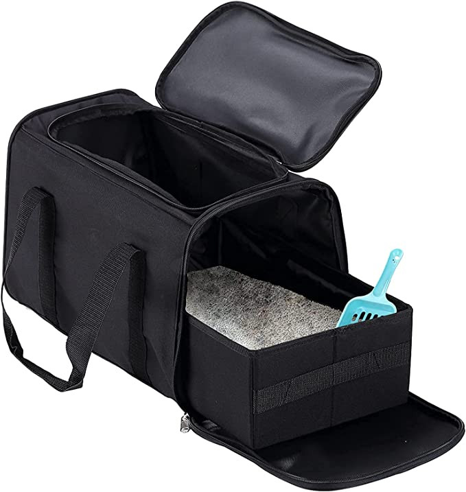 Petleader Portable Cat Litter Box with storage pockets