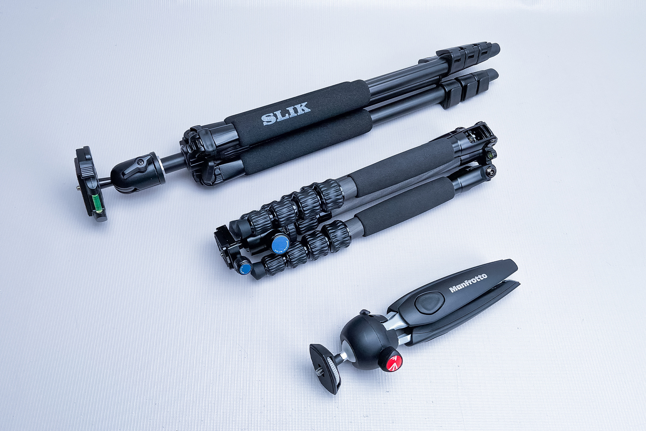Three tripods uniquely sized for different travel needs
