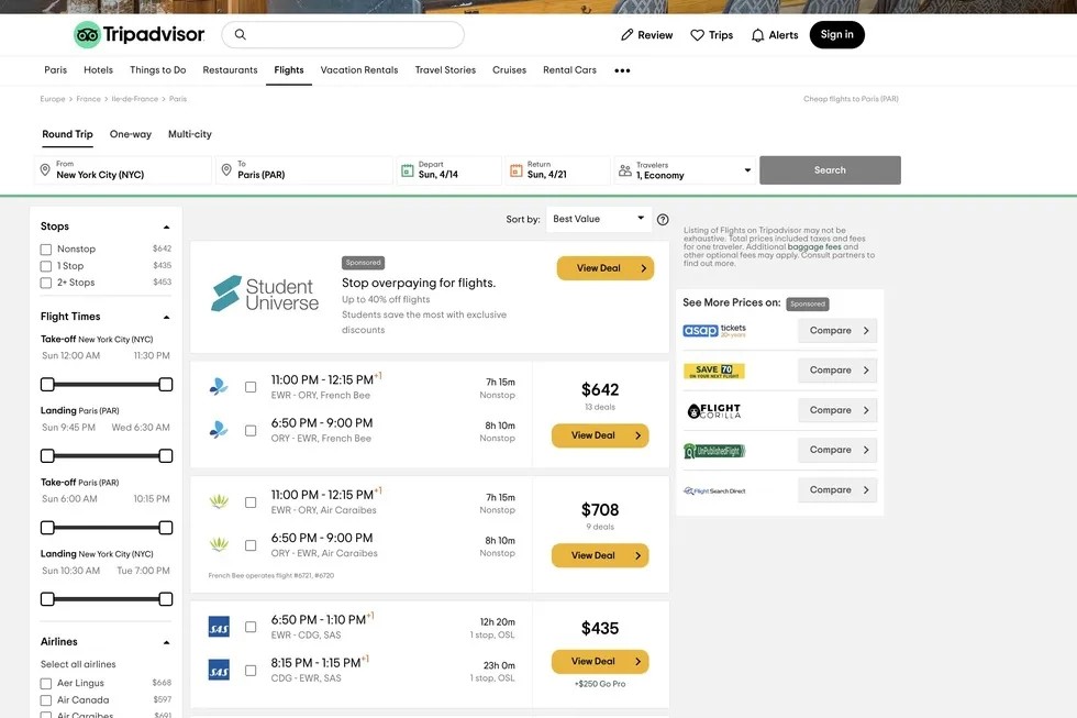 The Tripadvisor website.