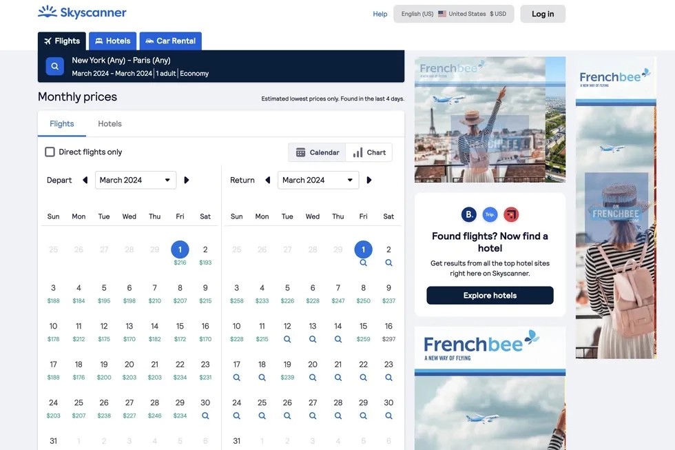 The Skyscanner website.