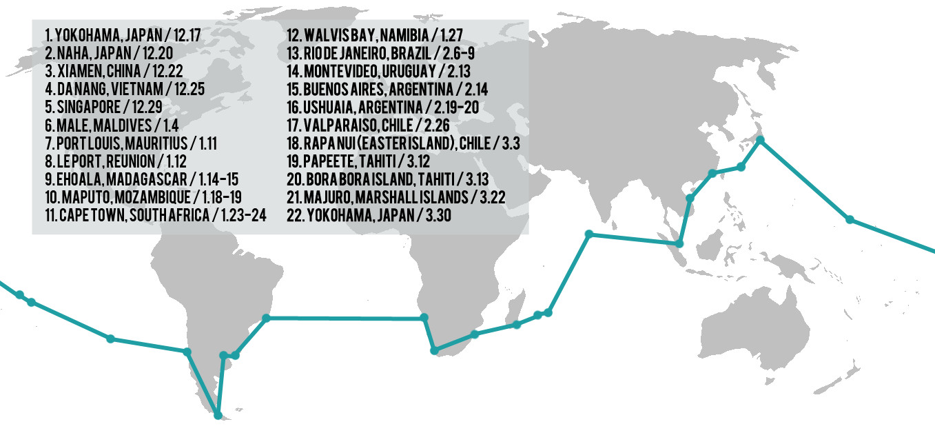 Voyage map for Peace Boat