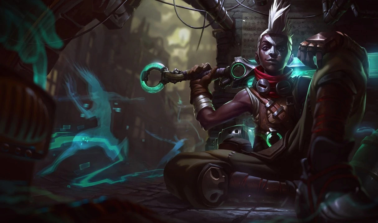 Ekko, the Boy Who Shattered Time, traversing the vibrant streets of Zaun, his time-bending device gleaming in the dim light, ready to rewrite his future.