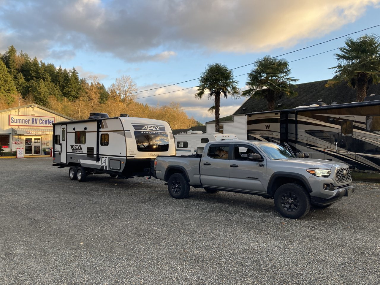 Toyota Tacoma towing a travel trailer