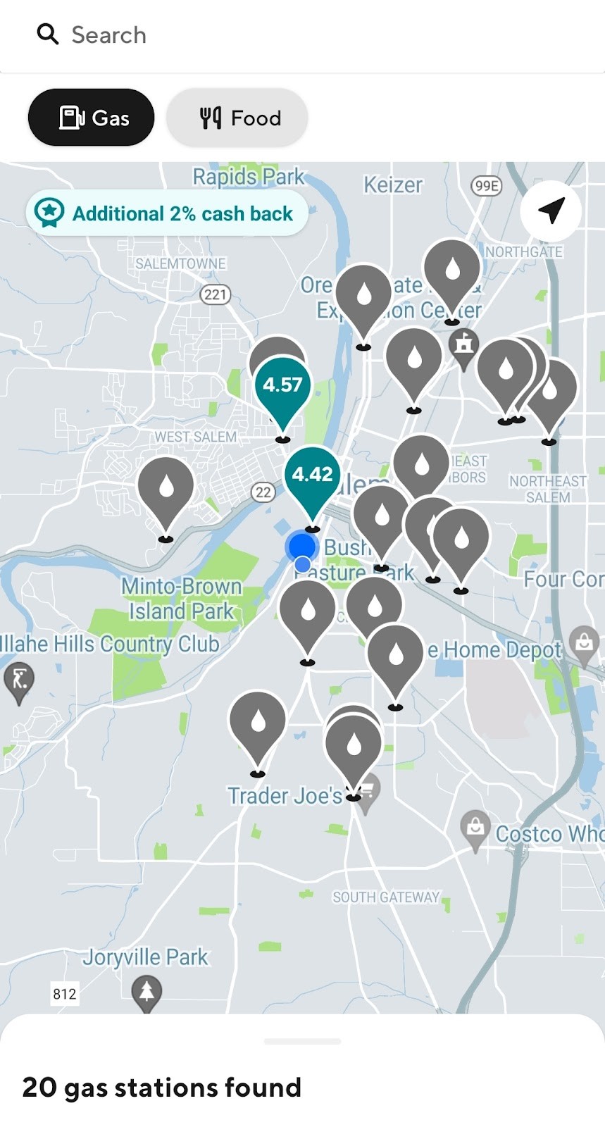 Dasher app showing gas prices
