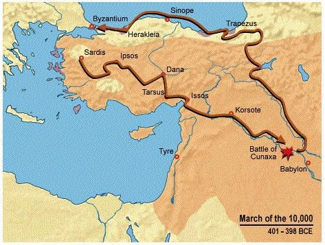 The route taken by Xenophon and his men in the Anabasis