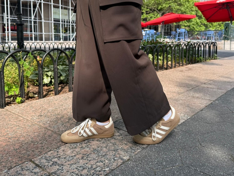 Adidas Sambas in tan for daily wear