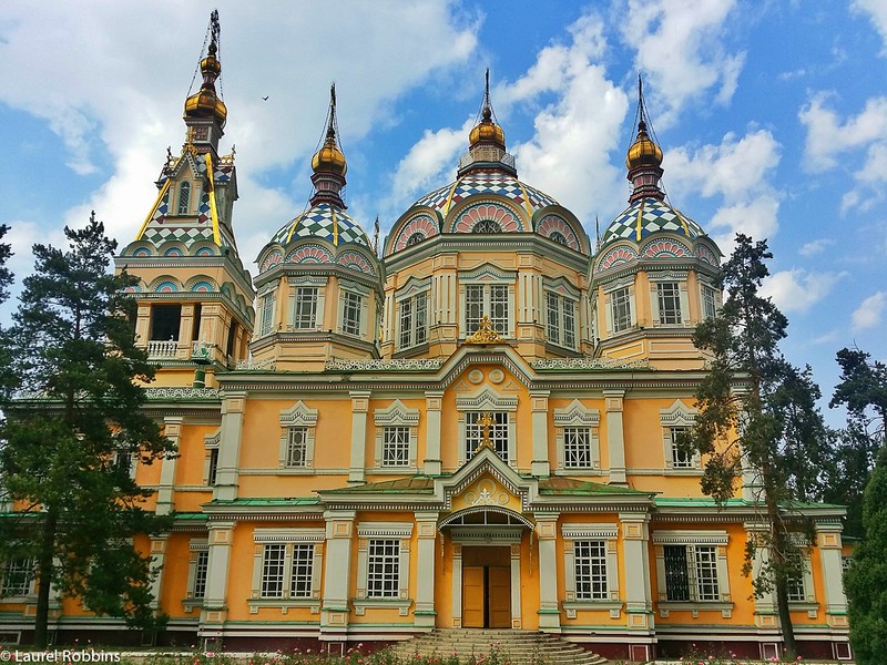 Zenkov Cathedral in Almaty, Kazakhstan, showcasing its intricate wooden architecture