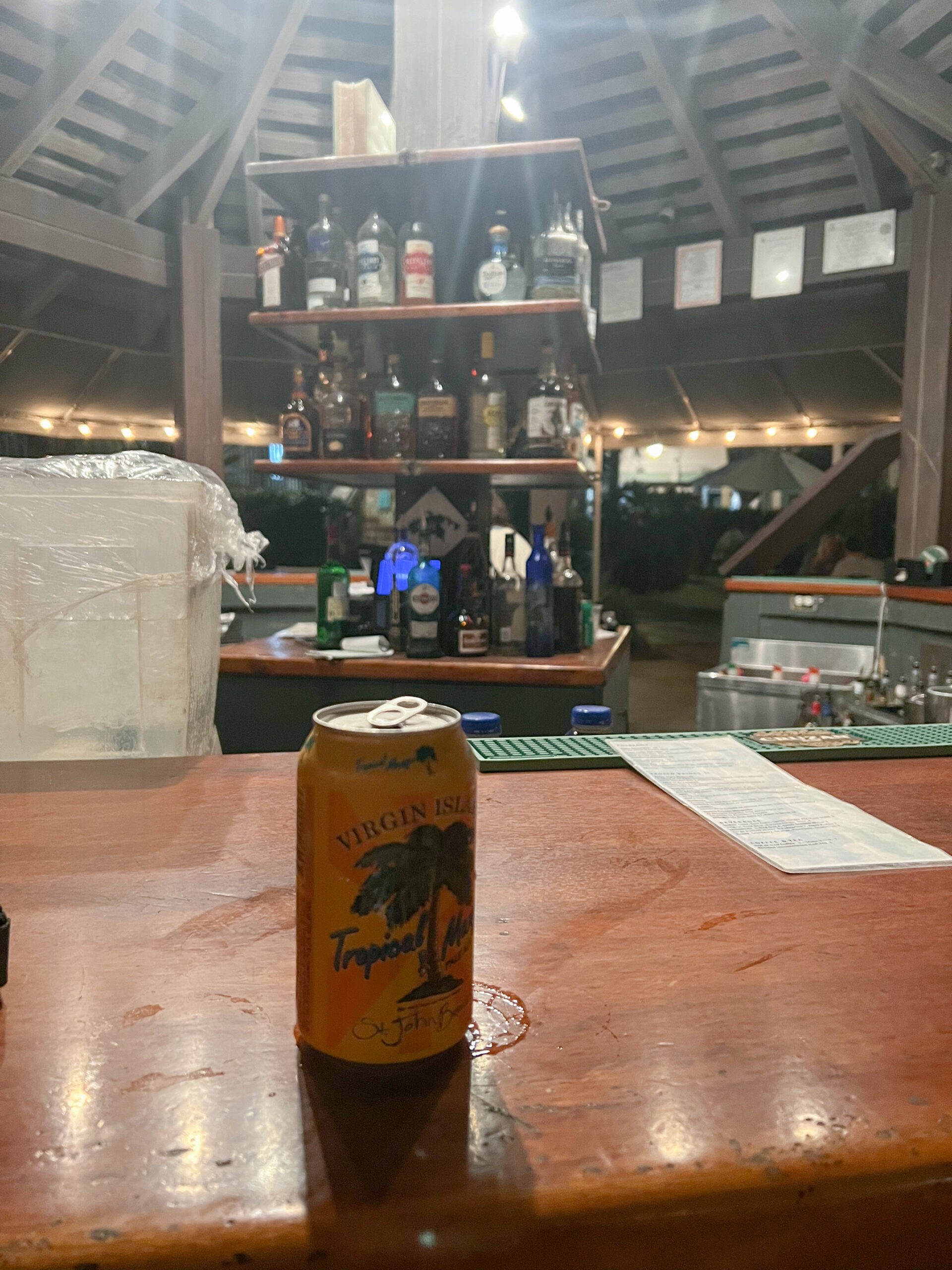 Local beer at Aqua Bar St. John USVI.