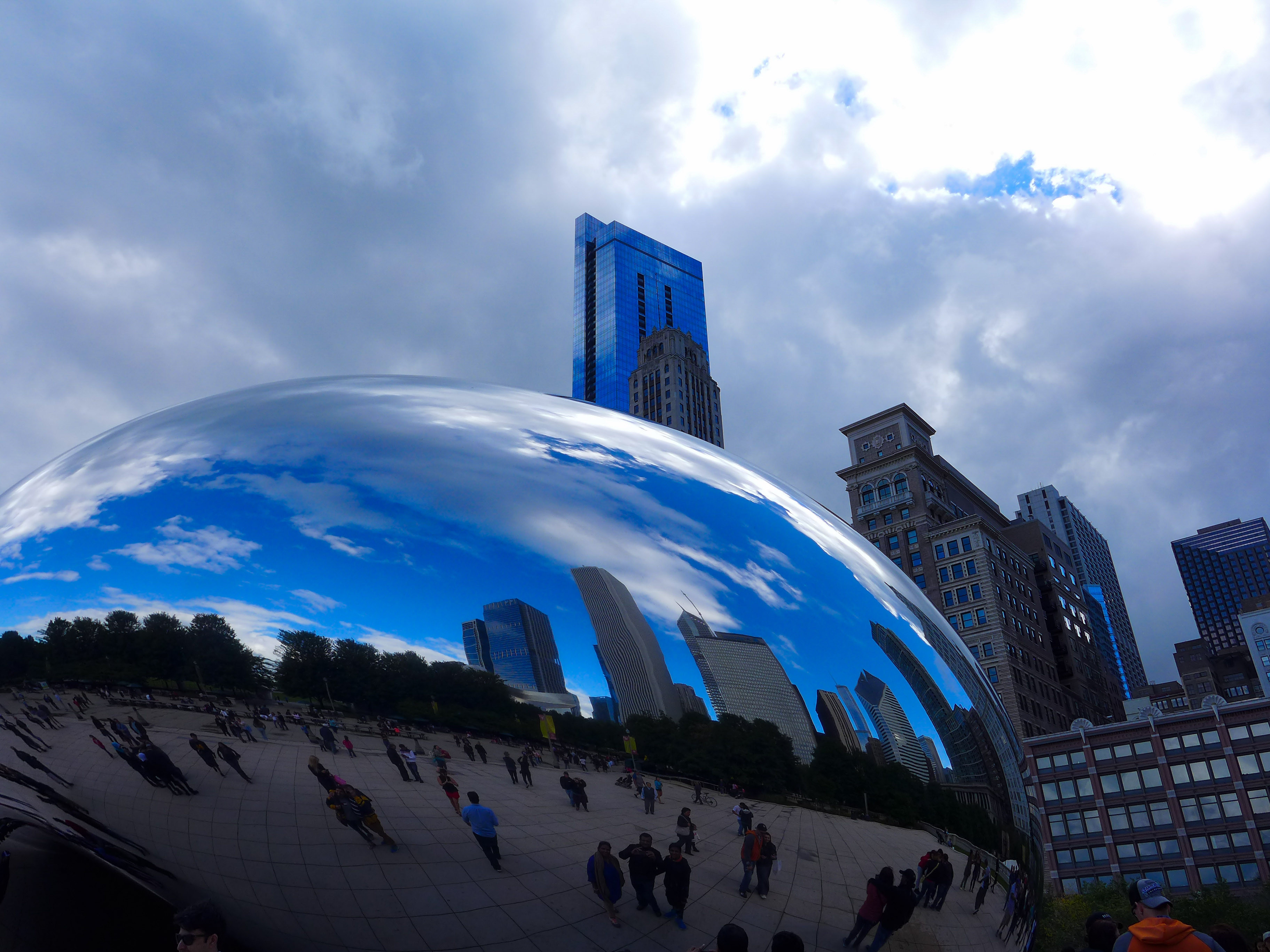 Cloud Gate in Millennium Park reflecting the Chicago skyline