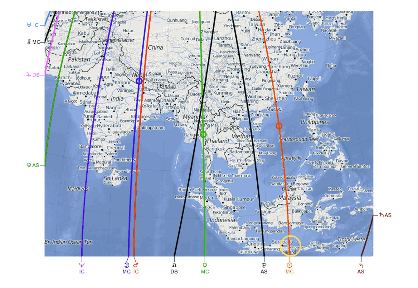 Astrocartography map of Asia