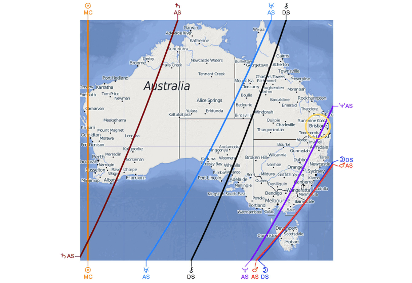 Astrocartography map of Australia