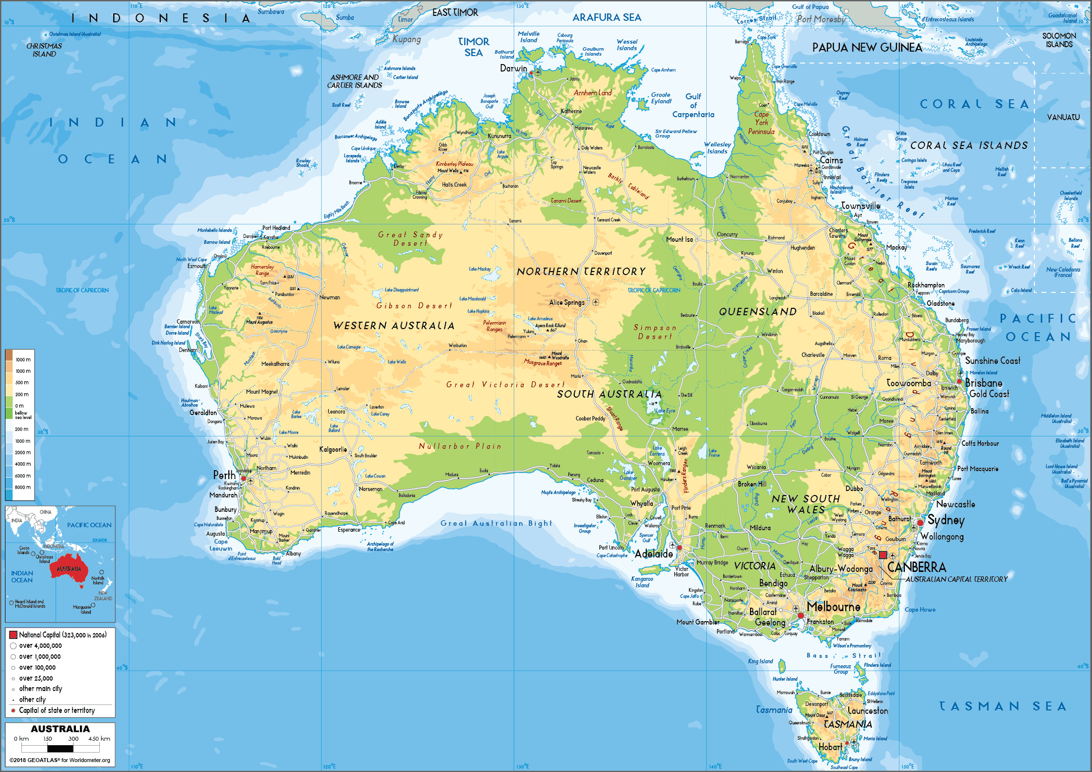 Map of Australia with highlighted tourist destinations