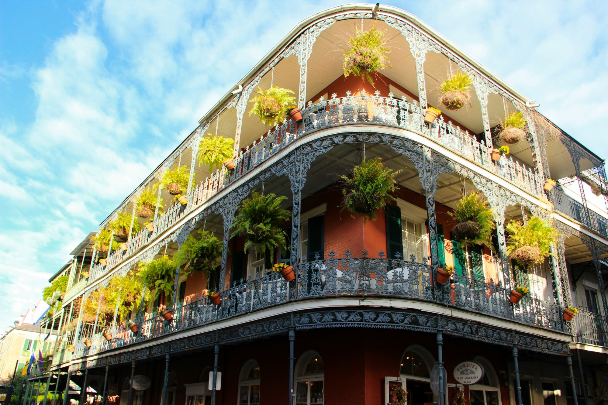 Classic Old-World architecture on full display on Bourbon Street.