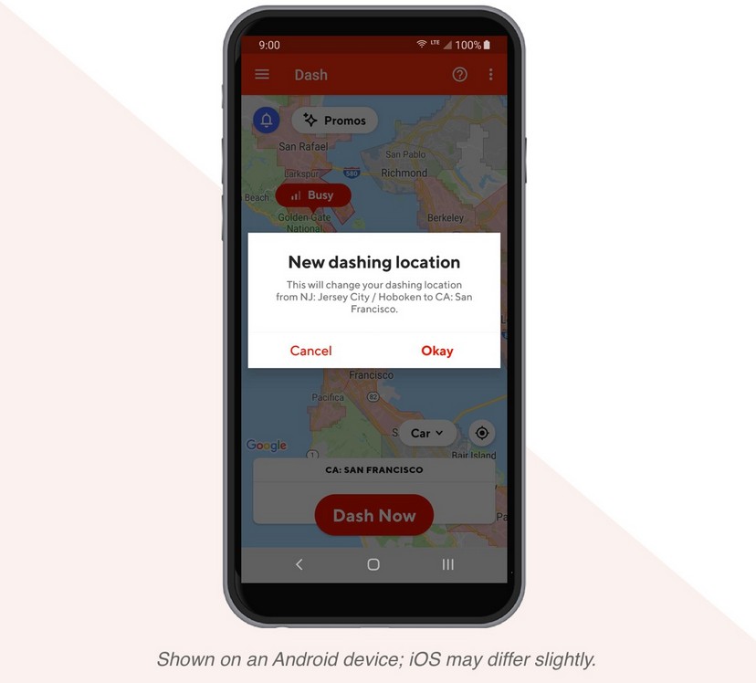 DoorDash app showing dashing options