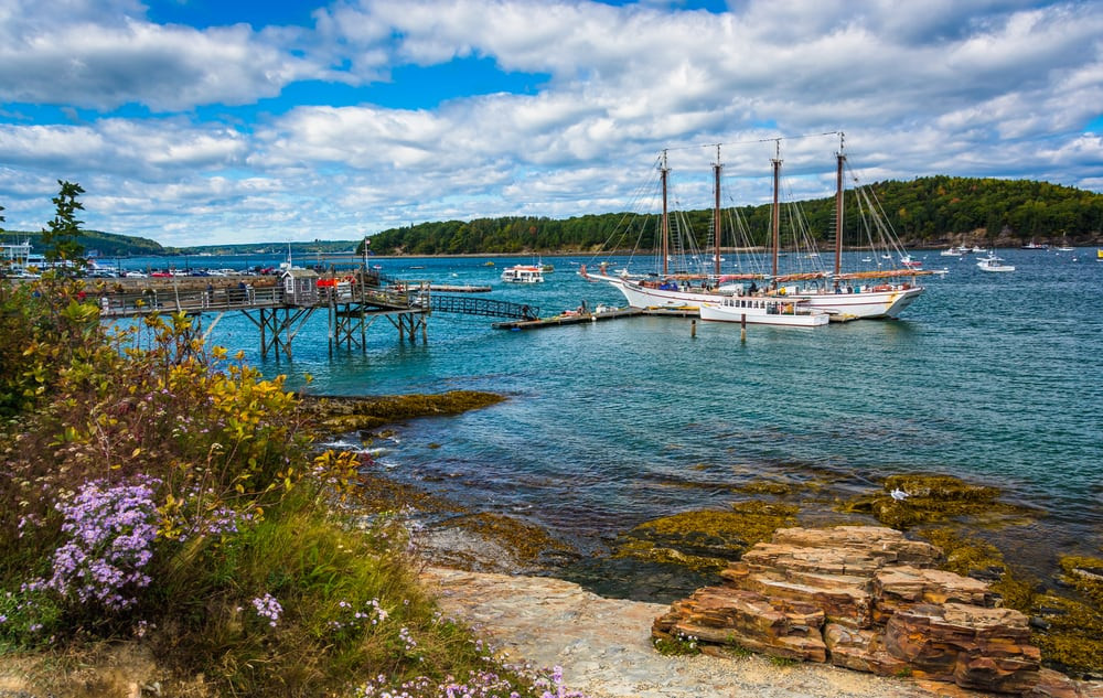 Sunny Bar Harbor streets in the summer