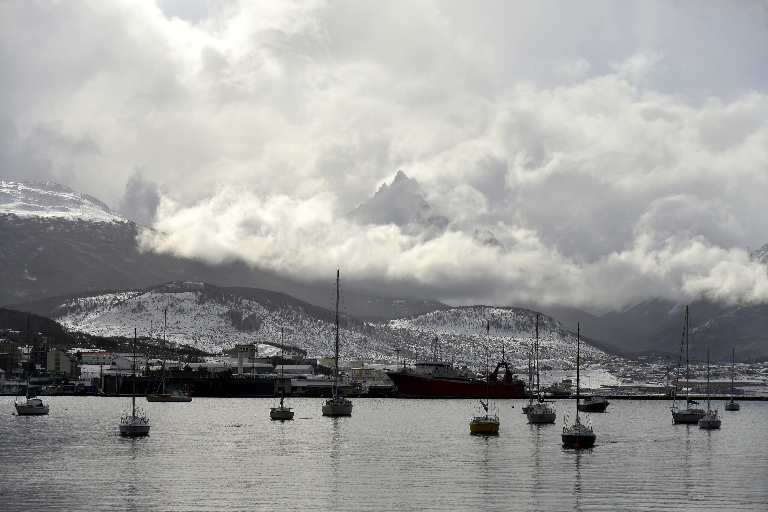 View of Martial Glacier with snow-capped mountains in Ushuaia